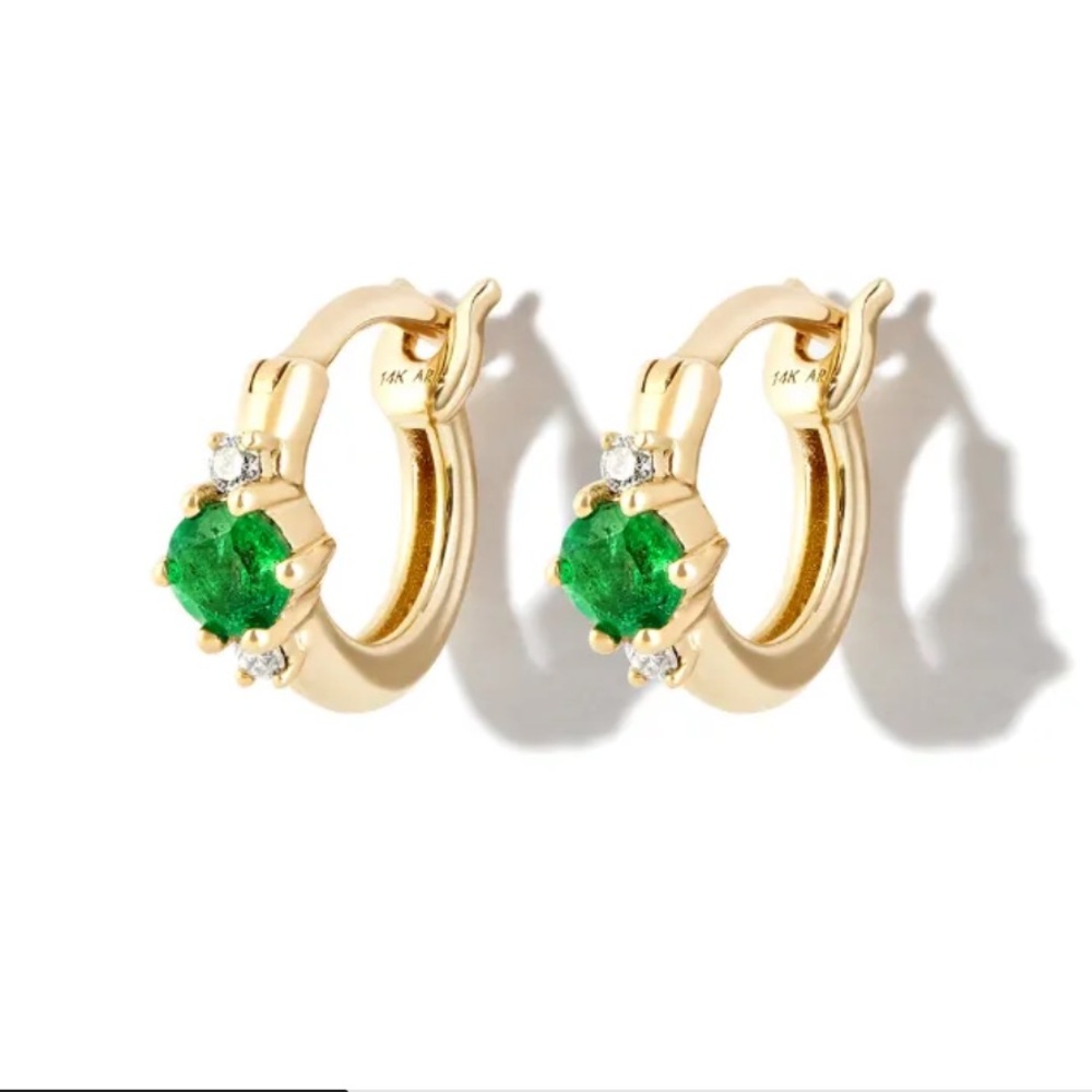 Adina Reyter 14kt Yellow Gold Emerald Diamond Huggie Hoop Earrings